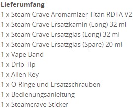 Steam Crave Titan V2 Lieferumfang - Vape Heaven Uster Effretikon