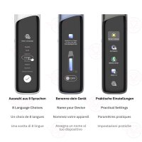 Uwell Caliburn G4 Pro – Übersicht der Einstellungen: Leistungsmodus, Zuganzeige, Bildschirmsteuerung.