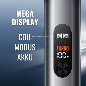 Elfbar - ELFX Mega Display wo die Coil, der Modus und den Akkustand angezeigt wird