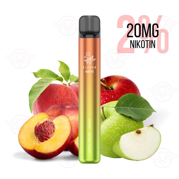 Elfbar - Cigarette électronique jetable 600 V2 Apple Peach 20 mg/ml 2 % - MHDÜ