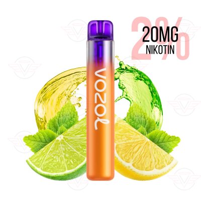 Vozol - Neon 800, cigarette électronique jetable, saveur citron-citron vert, 20 mg/ml (2 %) de sel de nicotine - À consommer de préférence avant le