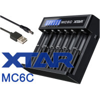 XTAR - MC6C Li-Ion Ladegerät mit 6 Ladeschächten und LCD-Display
