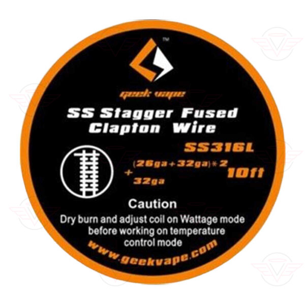 Geek Vape - SS Stagger Fused Clapton Wire SS316L 10ft, (26ga + 32ga)  x 2 + 32ga