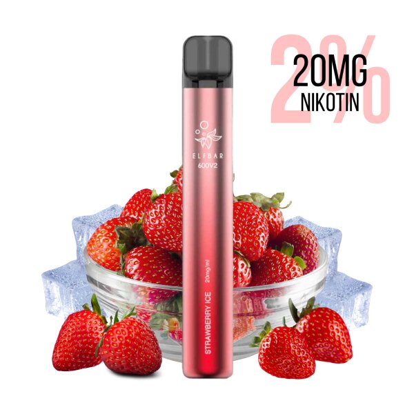 Elfbar - E-cigarette jetable 600 V2 Strawberry Ice 20mg/ml 2%