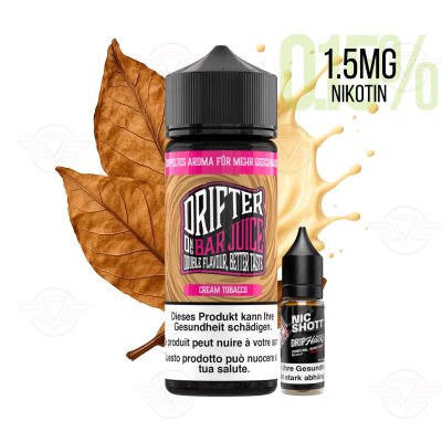 Drifter Bar Juice - Cream Tobacco 120ml Shortfil avec 1,5mg/ml de nicotine