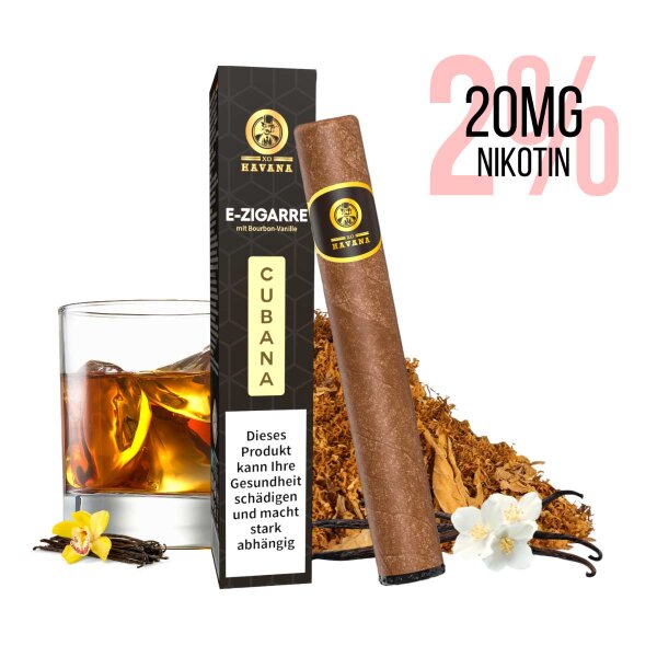 XO - Havana - Disposable E-Cigar CUBANA Vanilla Bourbon 20mg Nicotine Salt