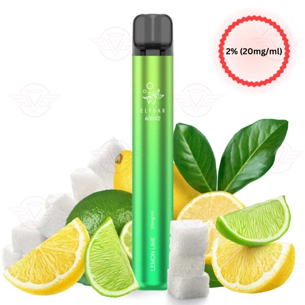 Elfbar - Disposable E Cigarette 600 V2 Lemon Lime 20mg/ml 2% - MHDÜ